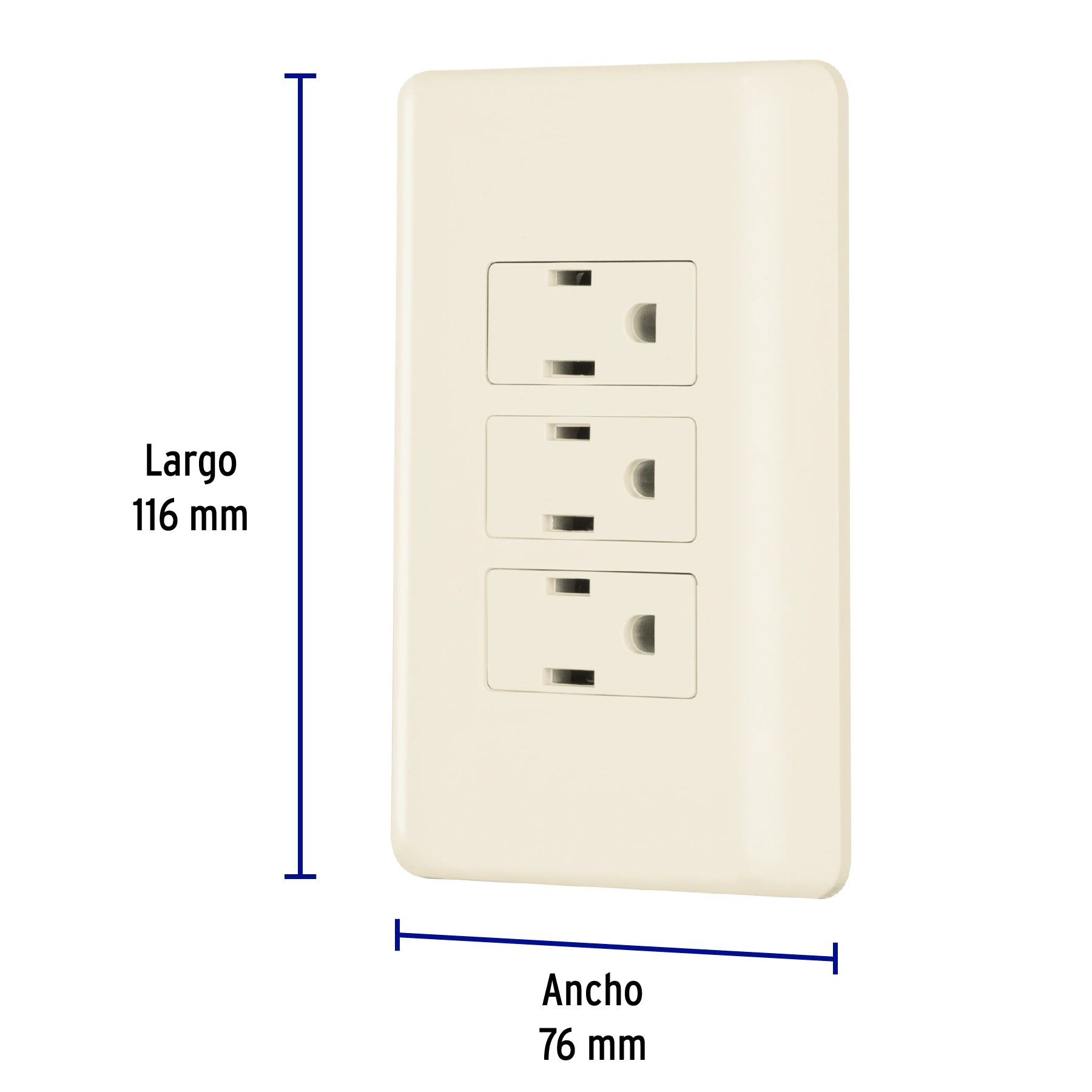 Placa armada 3 contactos aterrizados, marfil, Volteck PA-COTR-BI 26636 MM00