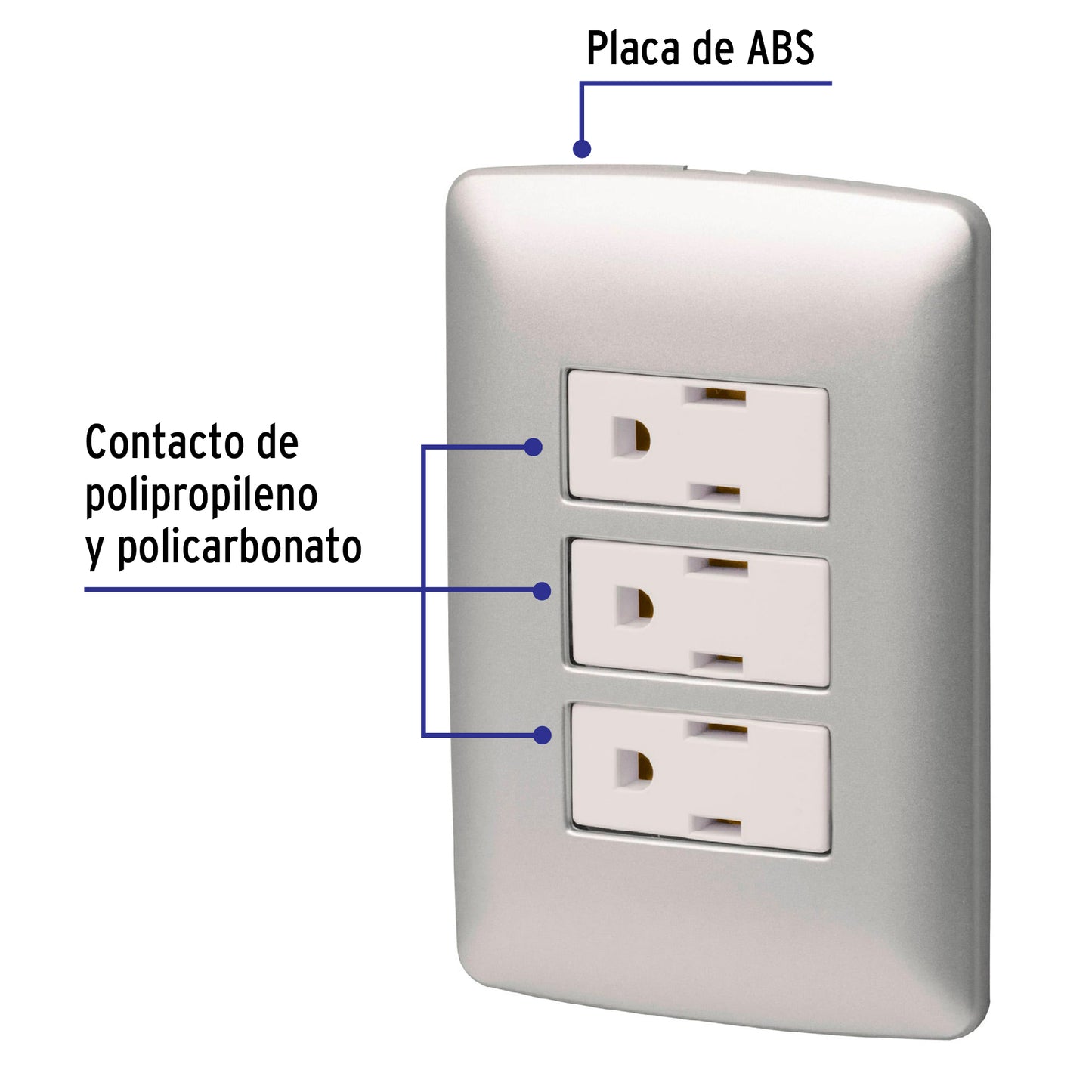 Placa armada 3 contactos aterrizados, plata, línea Italiana PA-COTR-IP 46476 MM00