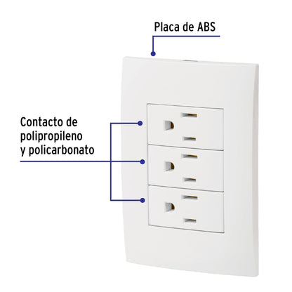 Placa armada 3 contactos aterrizados, línea Oslo, blanco PA-COTR-OB 46491 MM00