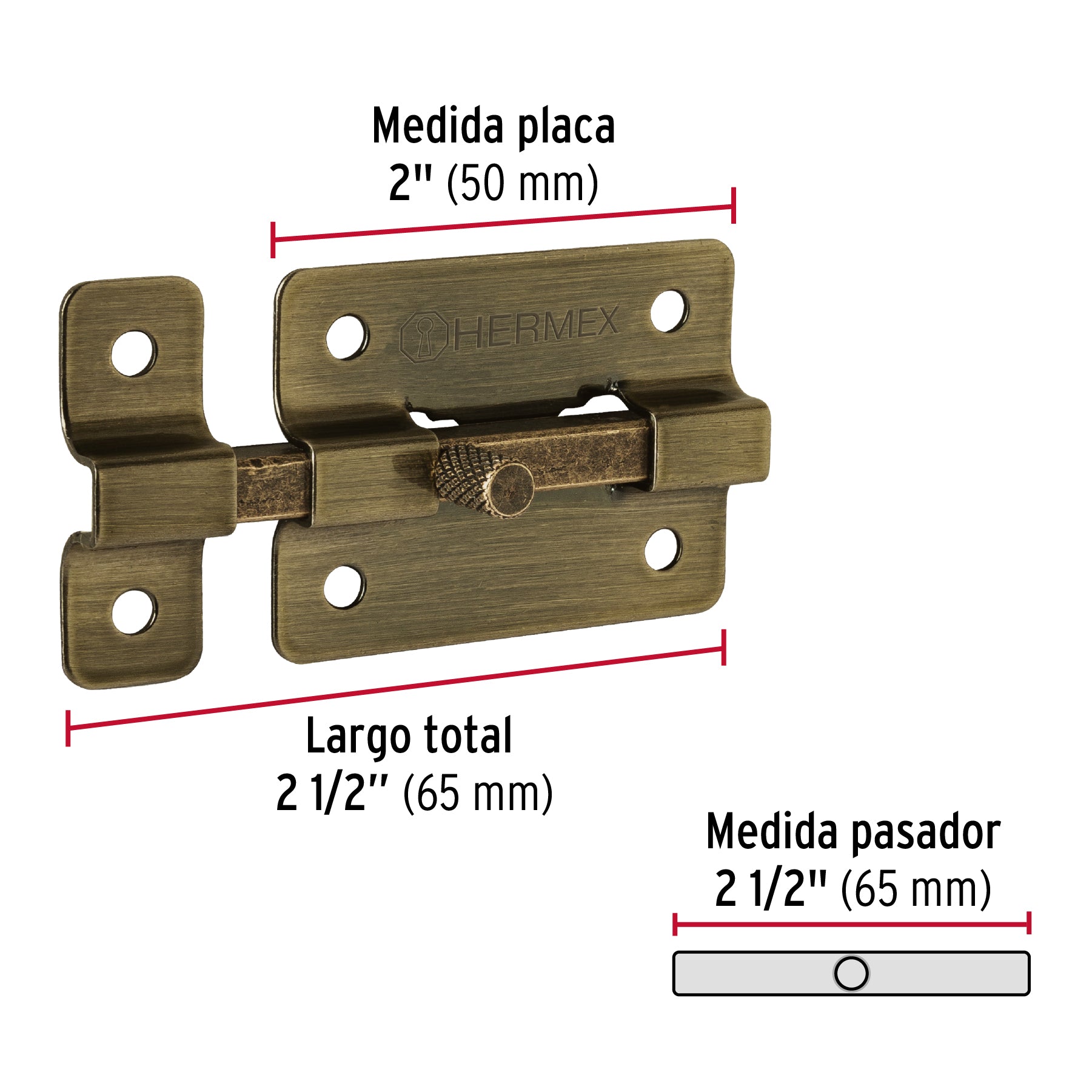 Pasador de barra plana 2', latón antiguo, Hermex PAA-35 47925 MM0