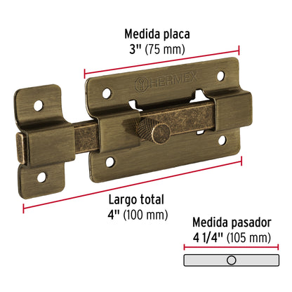 Pasador de barra plana 3', latón antiguo, Hermex PAA-36 47926 MM0