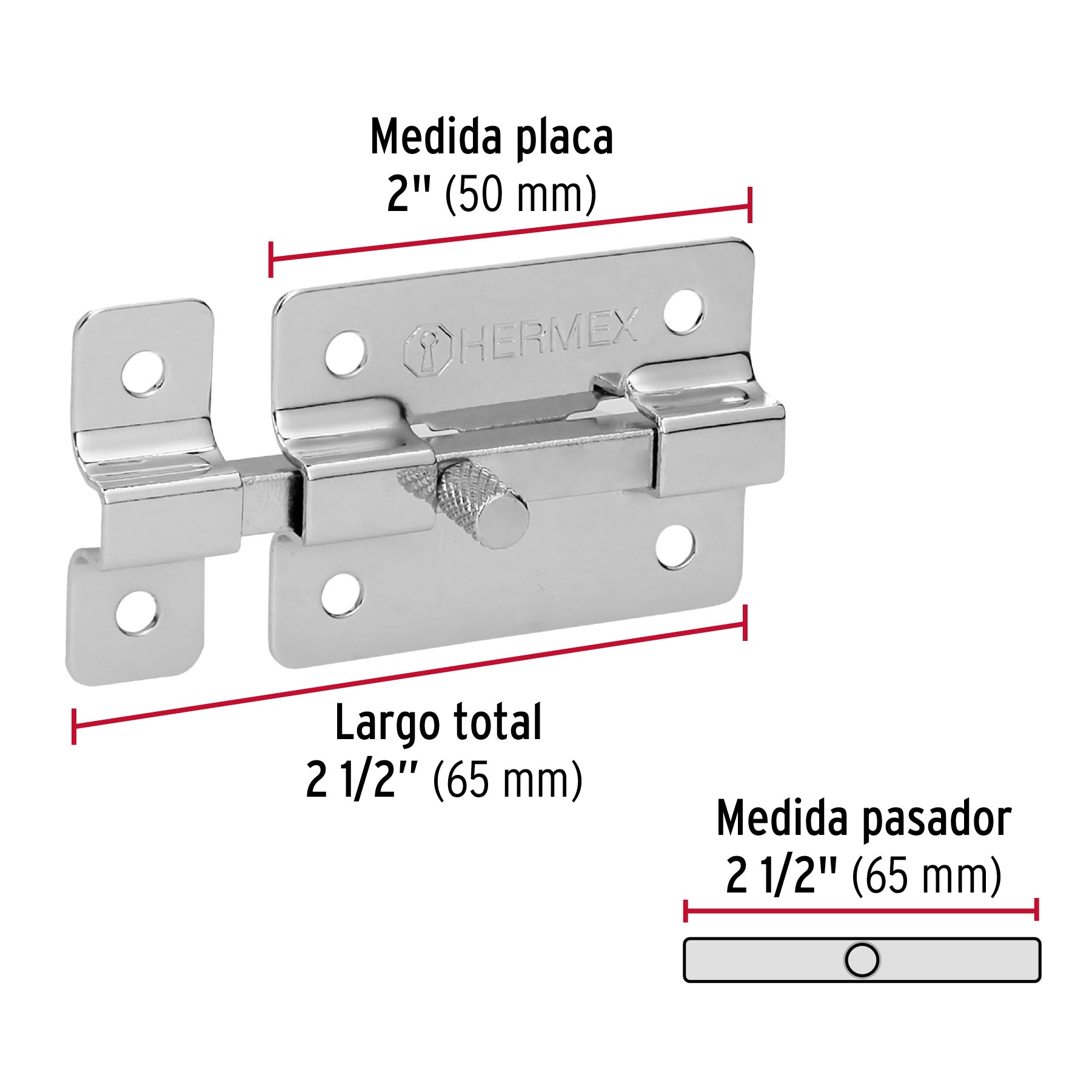 Pasador de barra plana 2' acabado cromo, Hermex PAC-35 43713 MM0