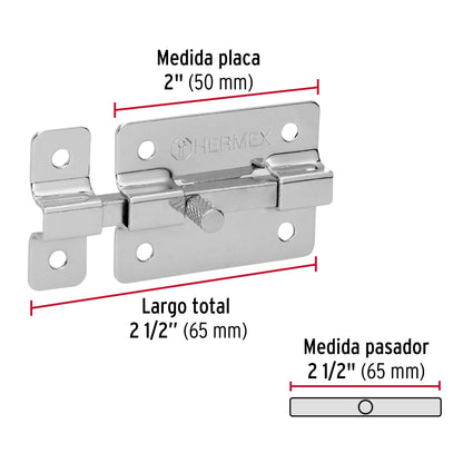 Pasador de barra plana 2' acabado cromo, Hermex PAC-35 43713 MM0