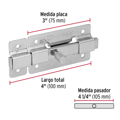 Pasador de barra plana 3' acabado cromo, Hermex PAC-36 43714 MM0