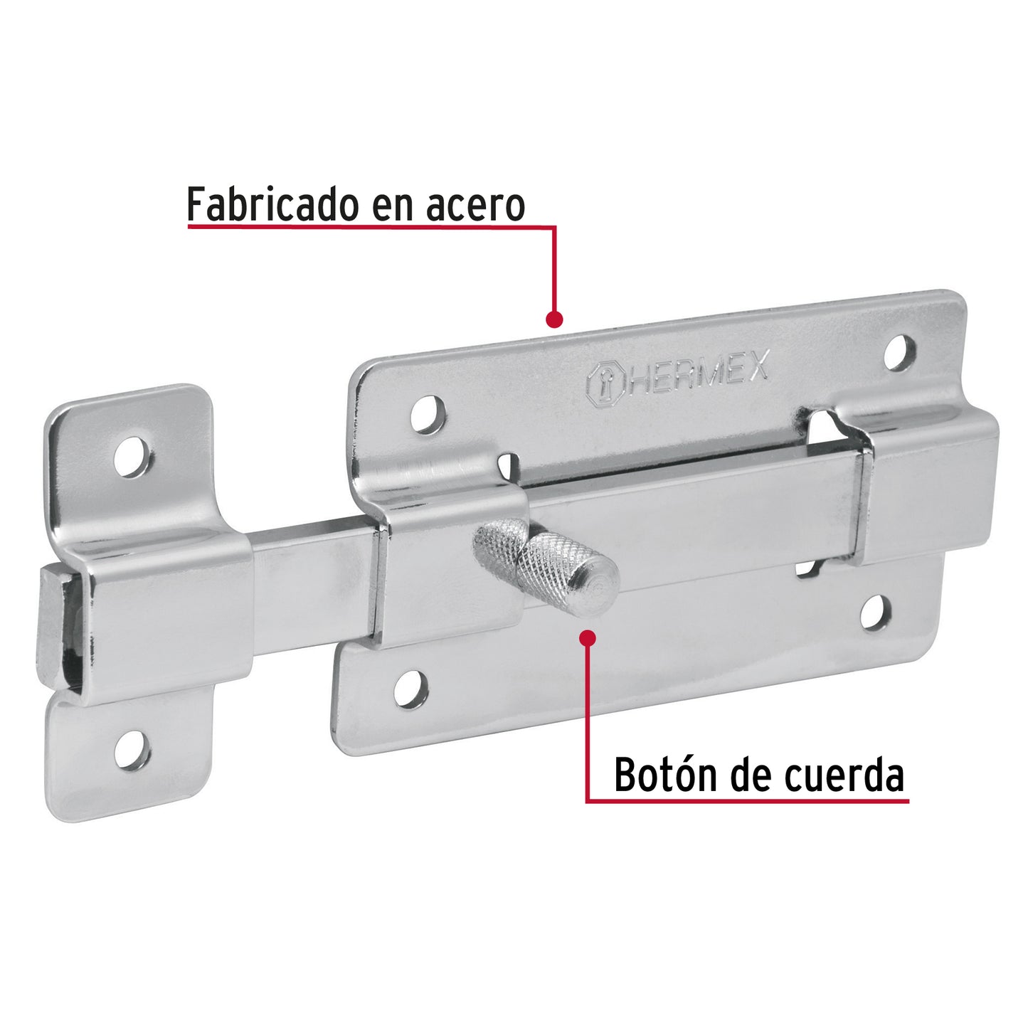 Pasador de barra plana 4' acabado cromo, Hermex PAC-37 43720 MM0