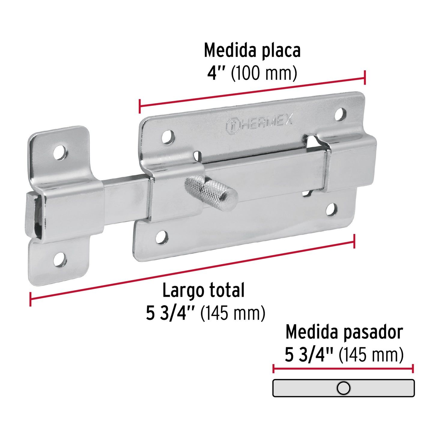 Pasador de barra plana 4' acabado cromo, Hermex PAC-37 43720 MM0