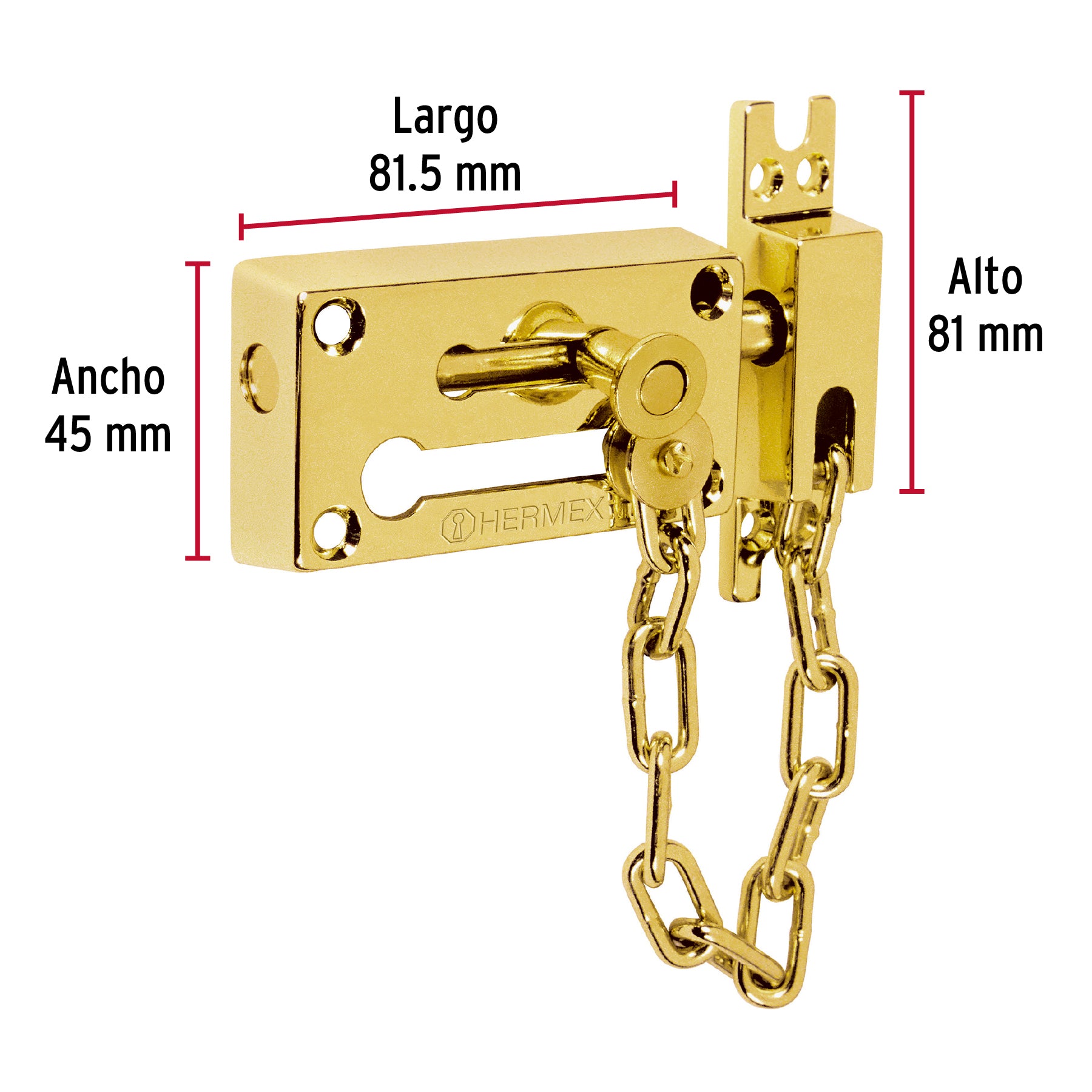 Pasador con cadena para puerta, acabado latón, Hermex PACA-1 43707 MM0