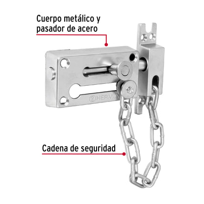 Pasador con cadena para puerta, acabado cromo mate, Hermex PACA-3 43709 MM0