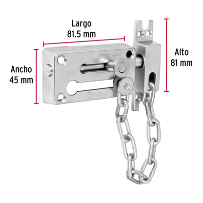 Pasador con cadena para puerta, acabado cromo mate, Hermex PACA-3 43709 MM0