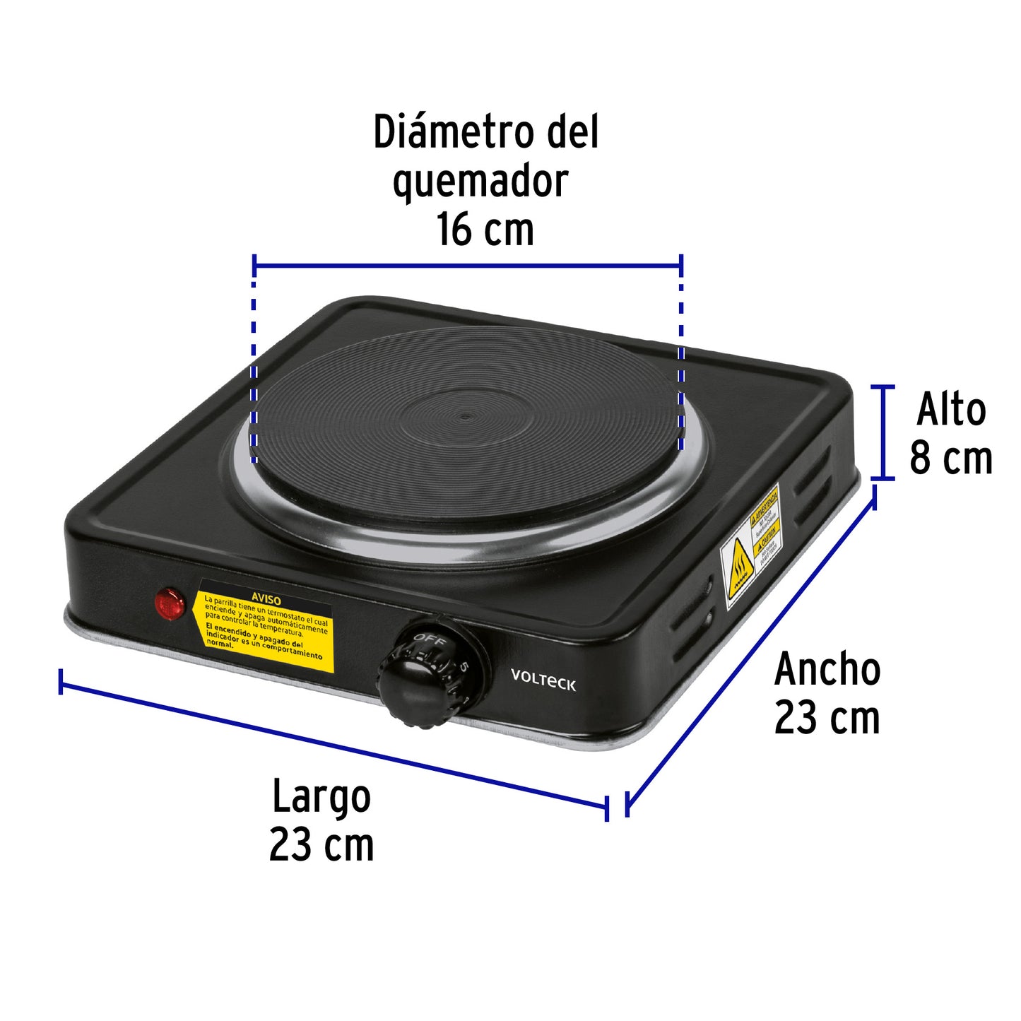 Parrilla eléctrica 1 quemador de disco, negra, Volteck PAEL-1CDN 47554 MM1