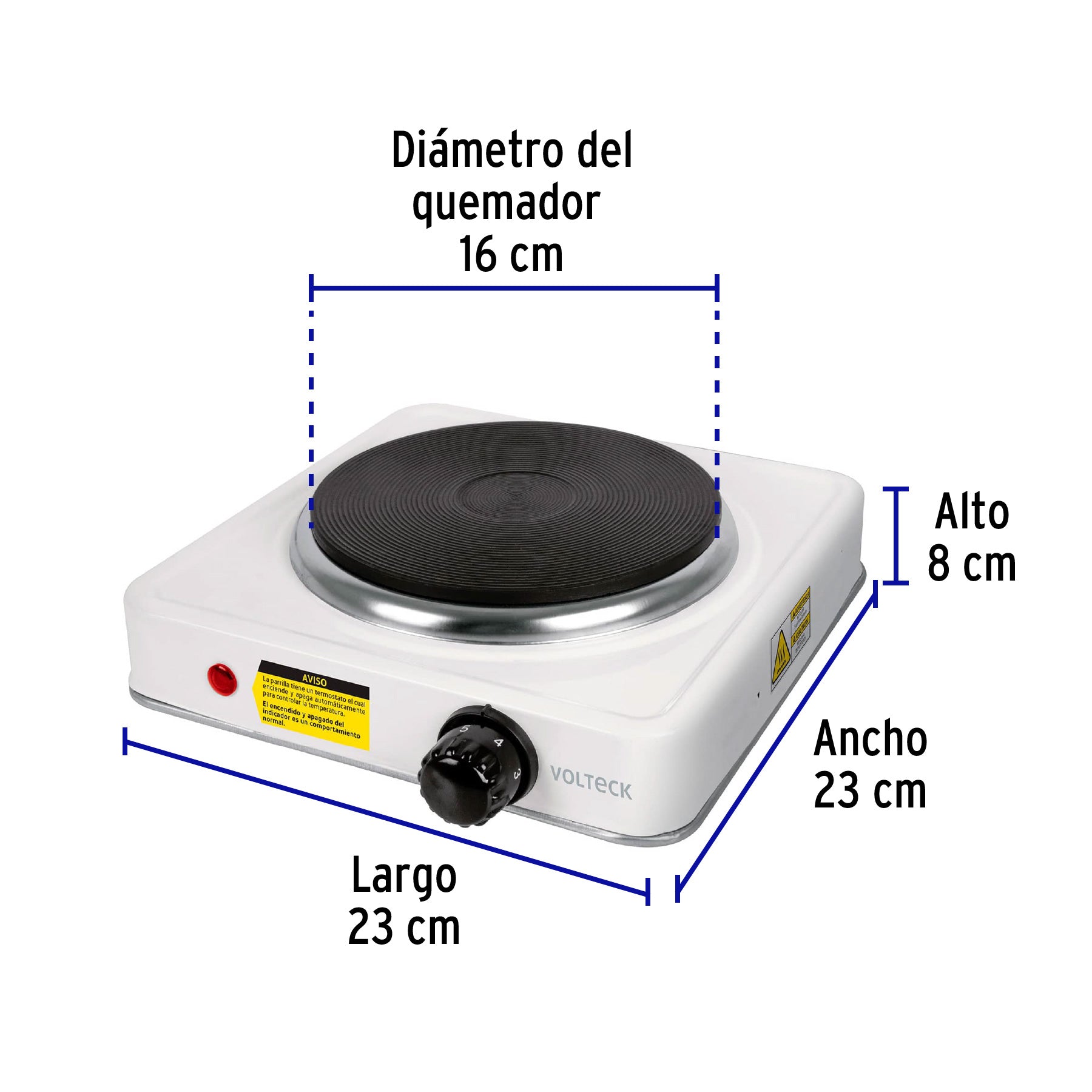 Parrilla eléctrica 1 quemador de disco, blanca, Volteck PAEL-1CD 49989 MM1