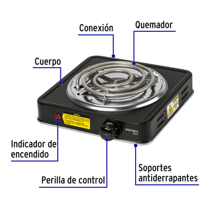 Parrilla eléctrica 1 quemador en espiral, negra, Basic PAEL-1CPN 26093 MM1