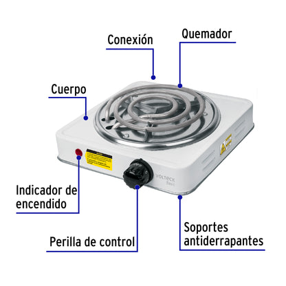 Parrilla eléctrica 1 quemador en espiral, blanca, Basic PAEL-1CP 23031 MM1