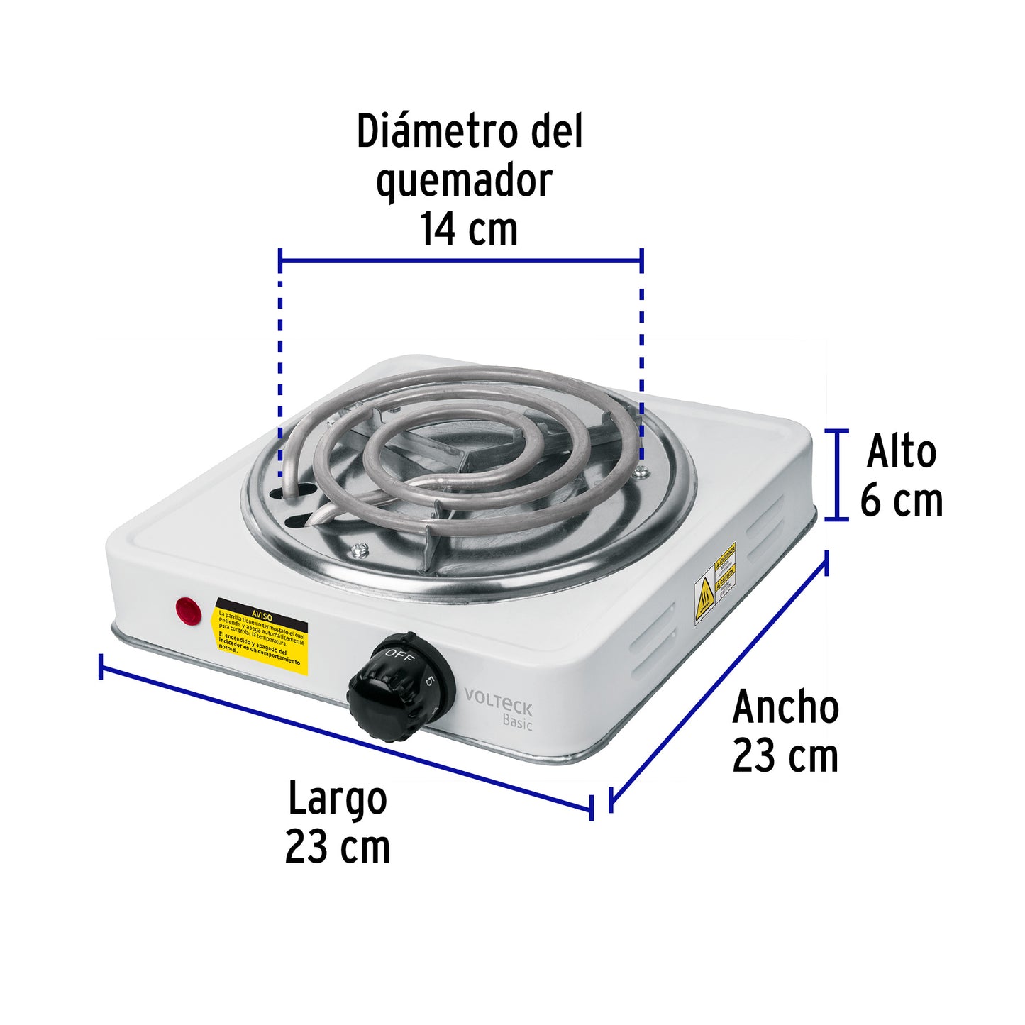 Parrilla eléctrica 1 quemador en espiral, blanca, Basic PAEL-1CP 23031 MM1