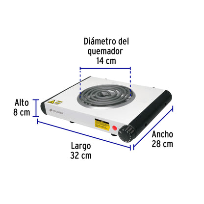 Parrilla eléctrica 1 quemador en espiral, blanca, Volteck PAEL-1C 48126 MM1