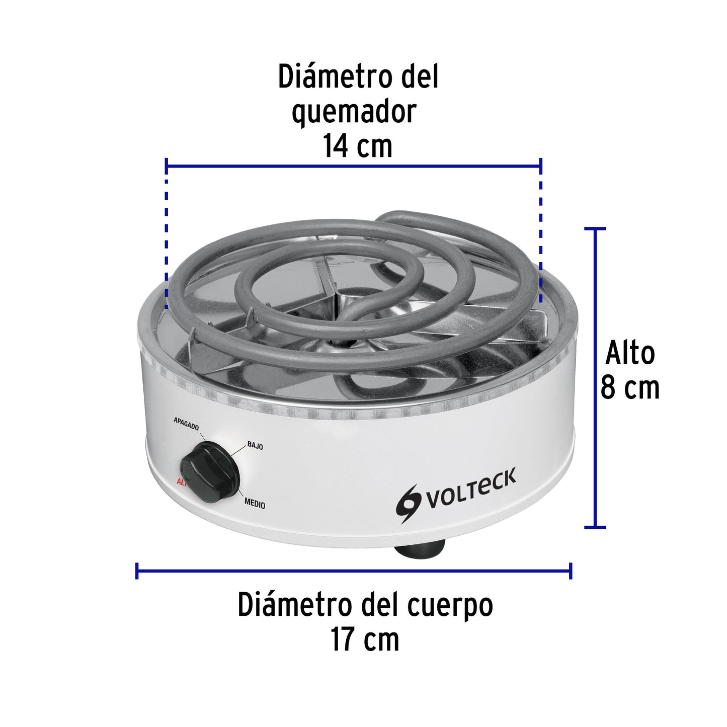 Parrilla eléctrica redonda 1 quemador espiral negra, Volteck PAEL-1R 48125 MM1