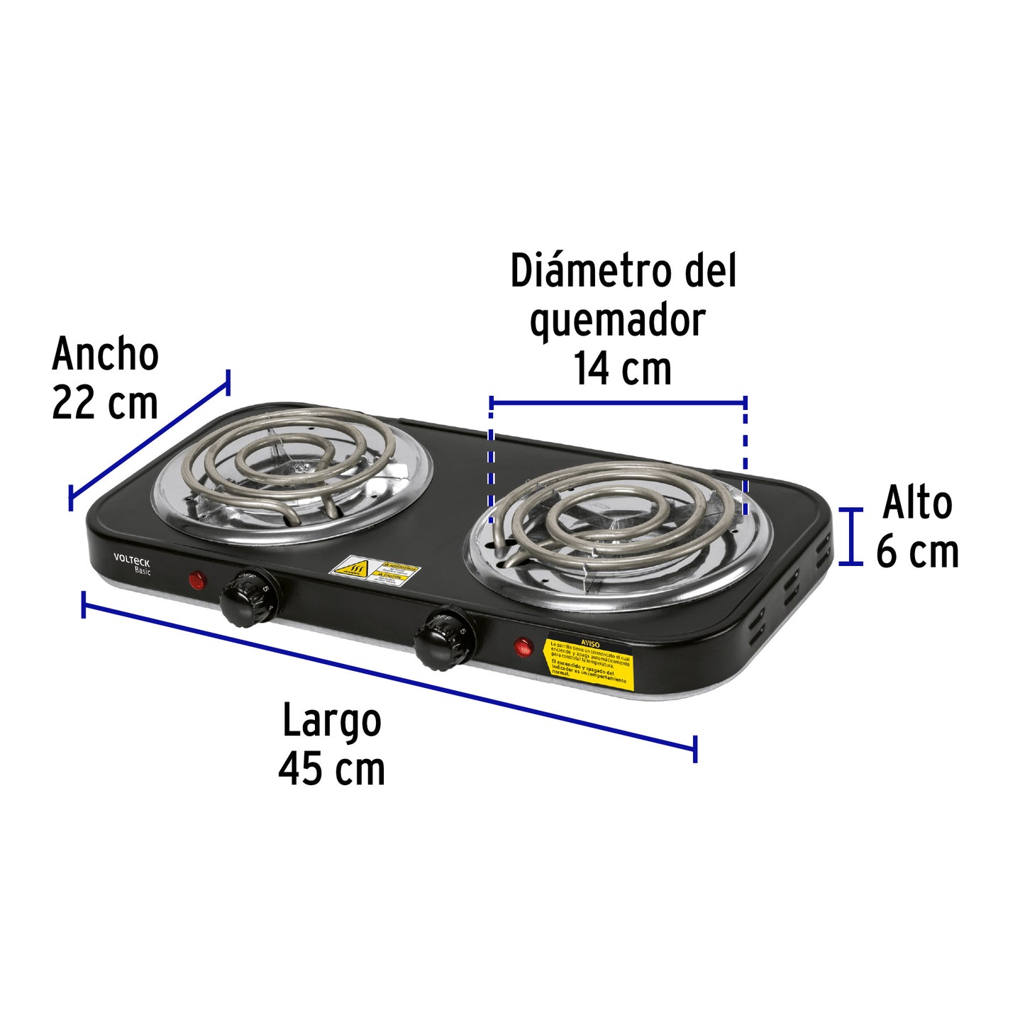 Parrilla eléctrica 2 quemadores en espiral, negra, Basic PAEL-2CPN 26092 MM1