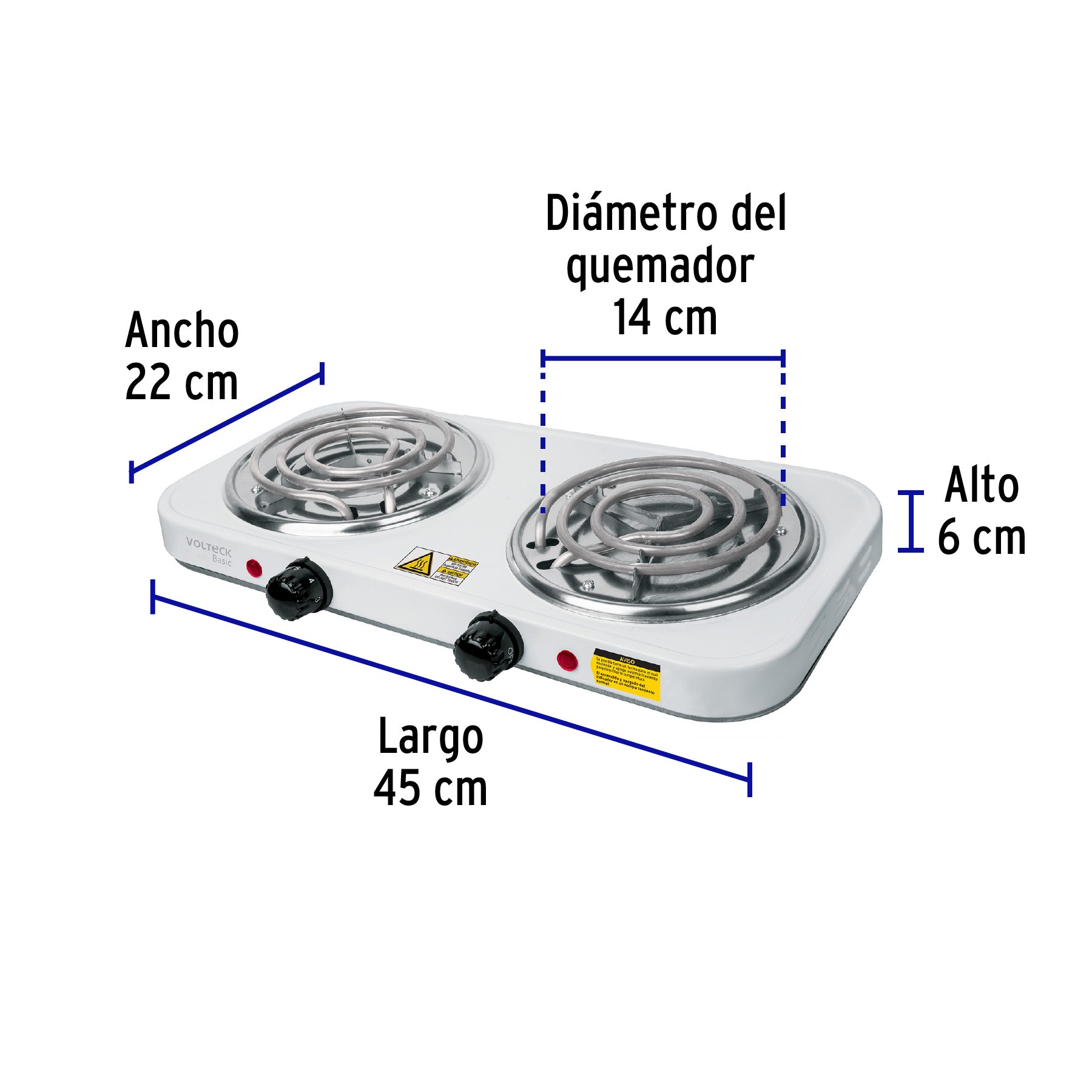 Parrilla eléctrica 2 quemadores en espiral, blanca, Basic PAEL-2CP 23032 MM1