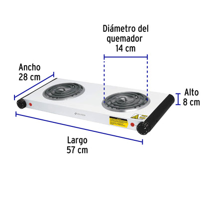 Parrilla eléctrica 2 quemadores en espiral, negra Volteck PAEL-2C 48127 MM1