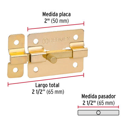 Pasador de barra plana 2' acabado latón, Hermex PAL-35 43724 MM0