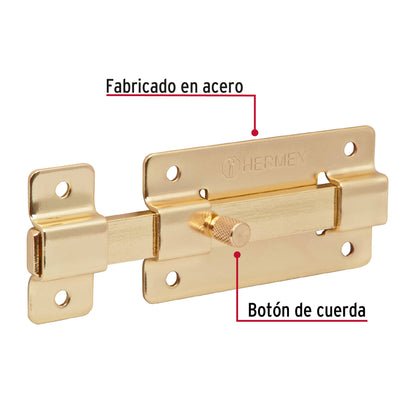 Pasador de barra plana 4' acabado latón, Hermex PAL-37 43726 MM0