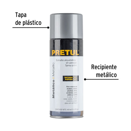 Pintura en aerosol metálica, plata ,400ml, Pretul PAM-PL-P 27174 MM1