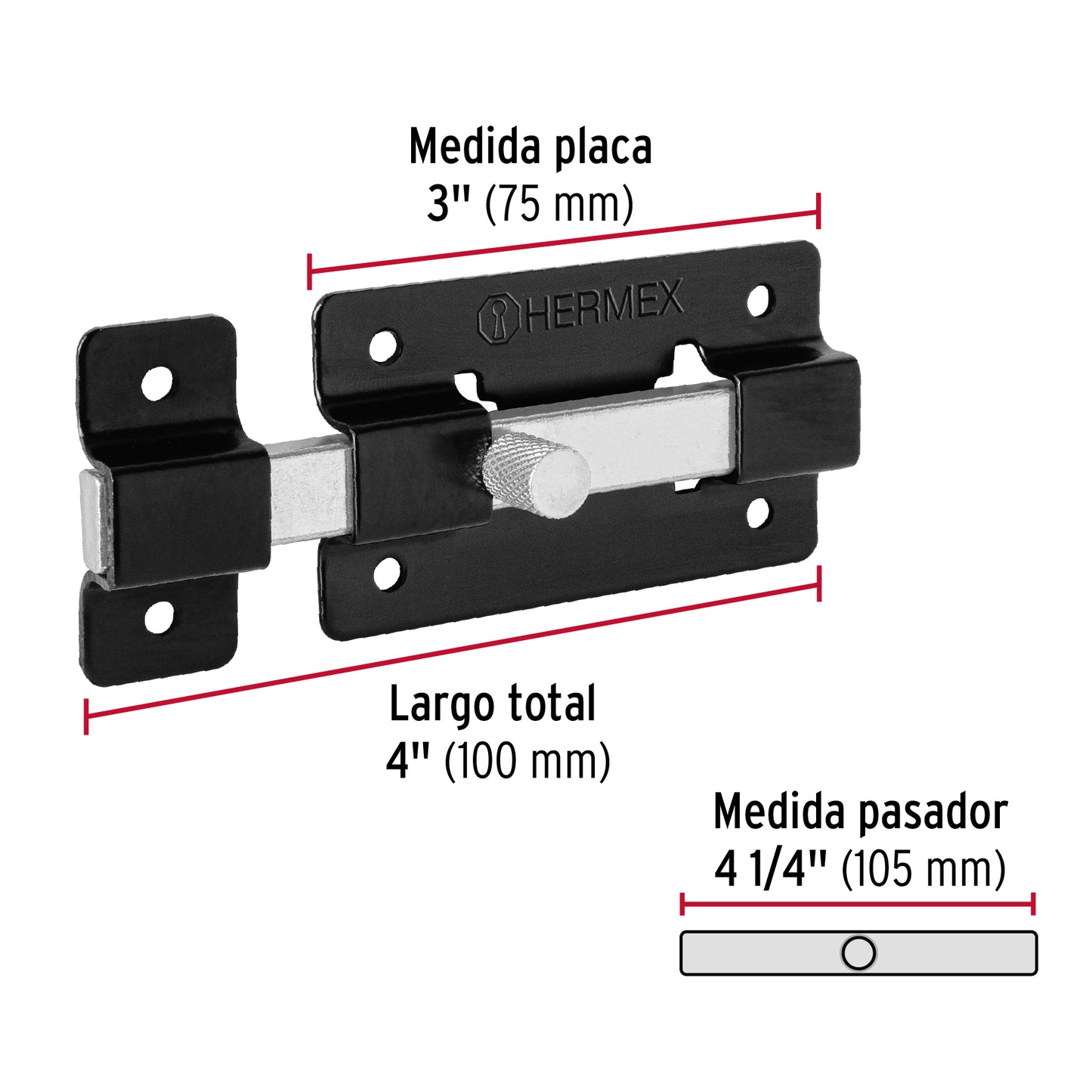 Pasador de barra plana 3', negro, Hermex PAN-36 47929 MM0