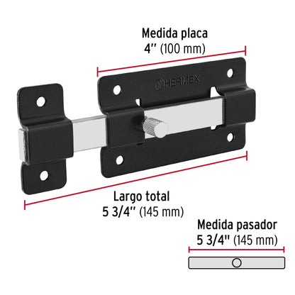 Pasador de barra plana 4', negro, Hermex PAN-37 47930 MM0