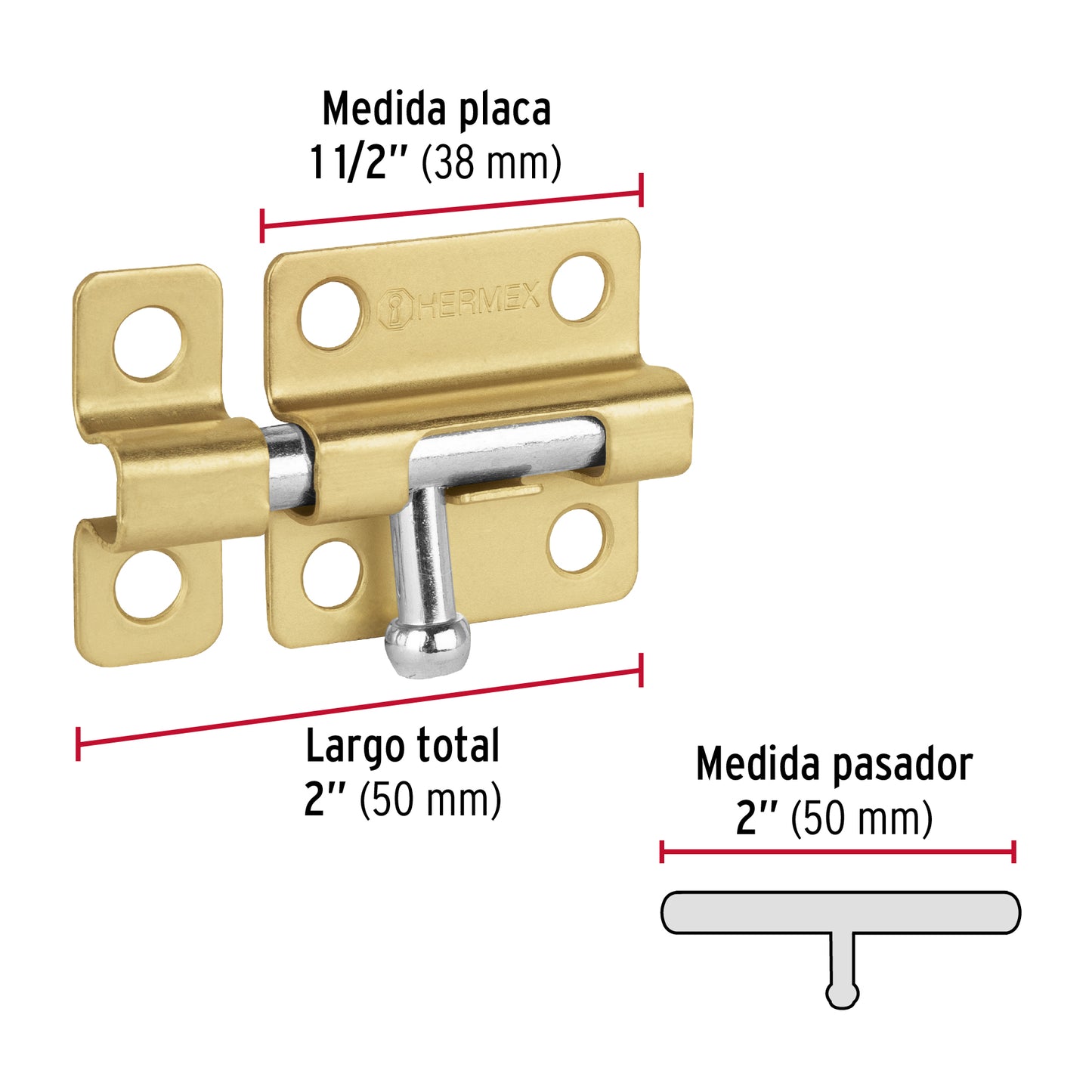 Pasador de barril de acero latón 2', Hermex PAS-21 45723 MM0