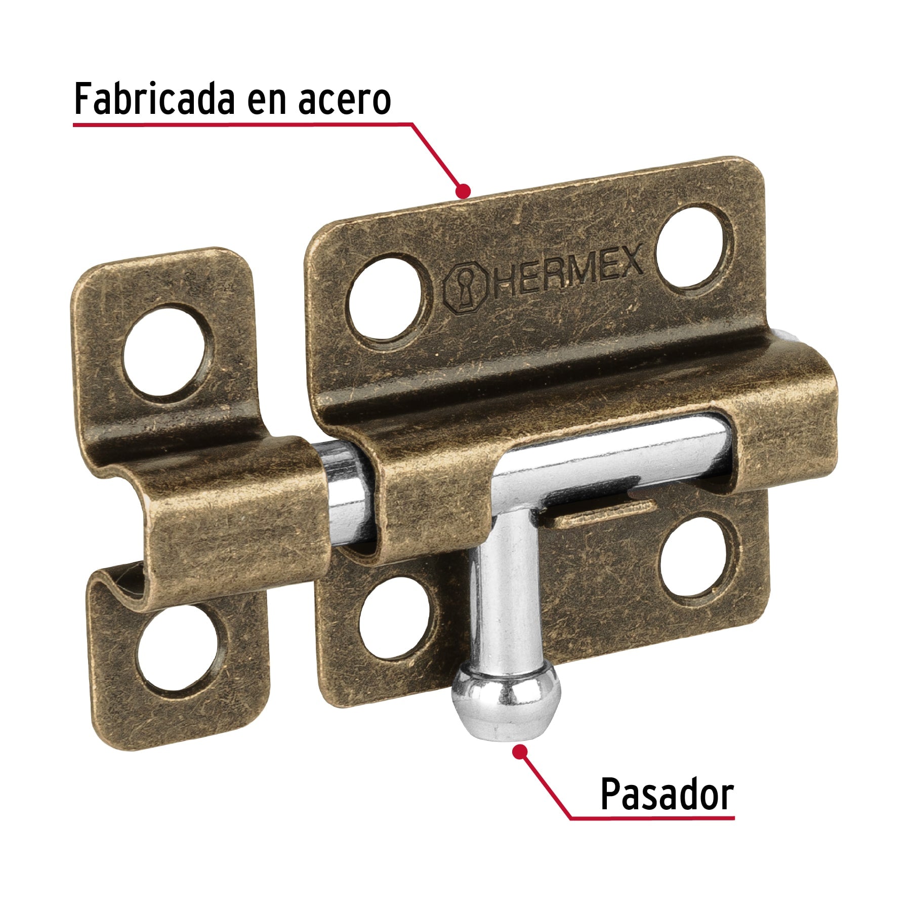 Pasador de barril de acero latón antiguo 2', Hermex PAS-22 45728 MM0