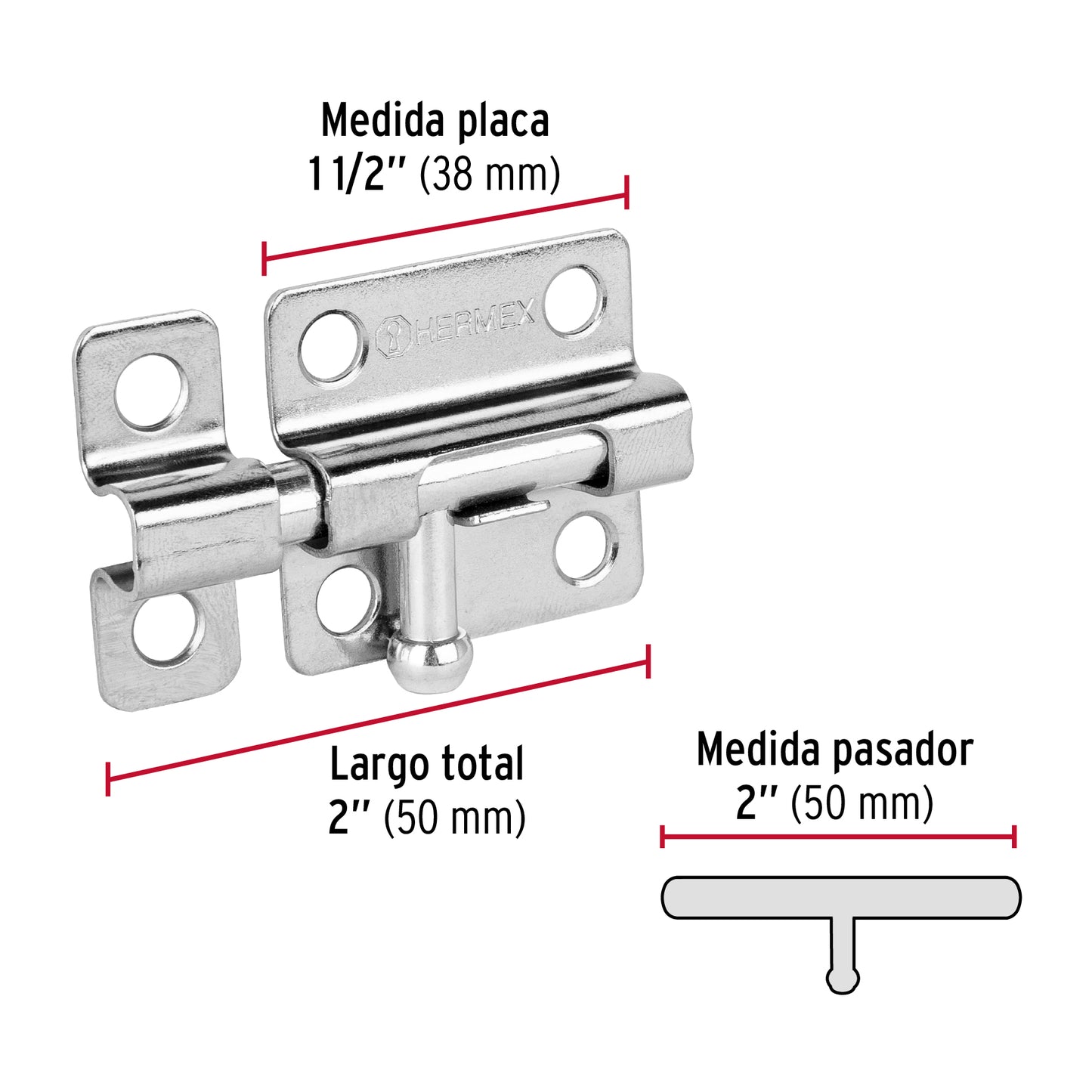 Pasador de barril de acero cromo 2', Hermex PAS-23 45733 MM0