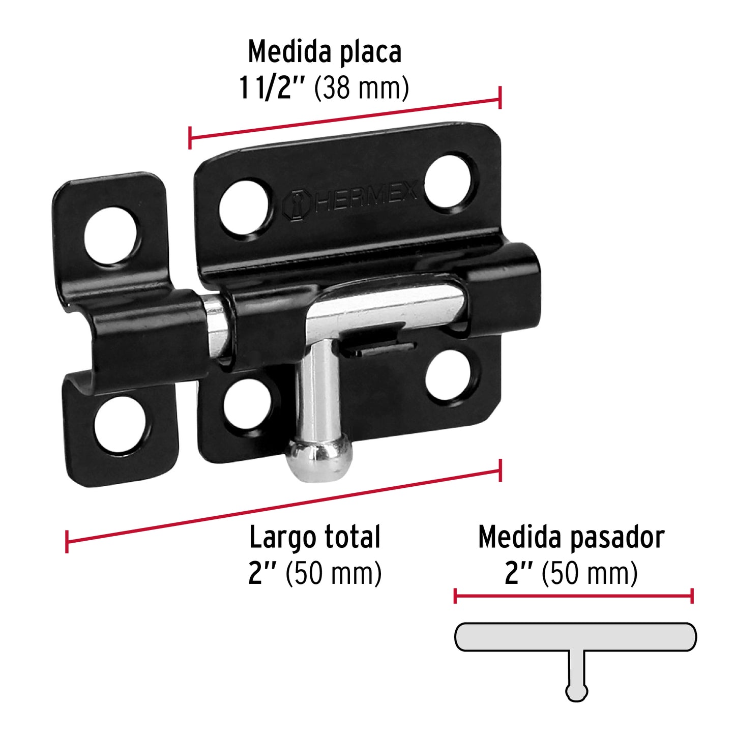 Pasador de barril 2' de acero acabado negro, Hermex PAS-26 43693 MM0