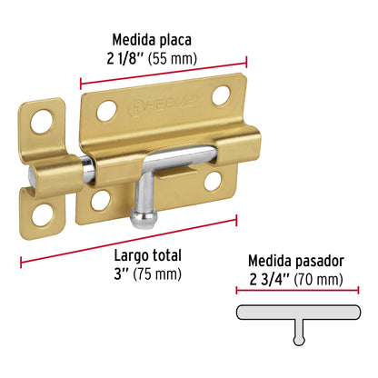 Pasador de barril de acero latón 3', Hermex PAS-31 45722 MM0