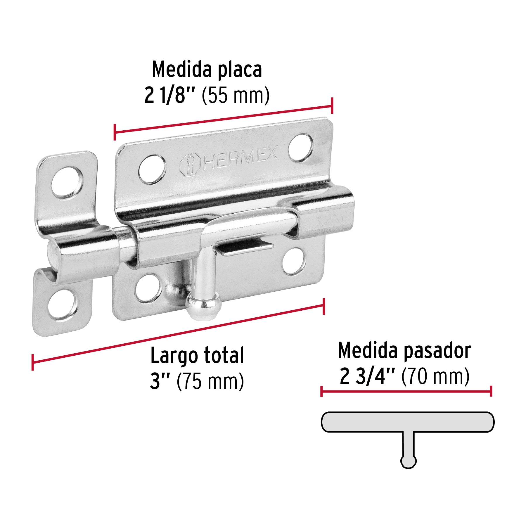 Pasador de barril de acero cromo 3', Hermex PAS-33 45732 MM0