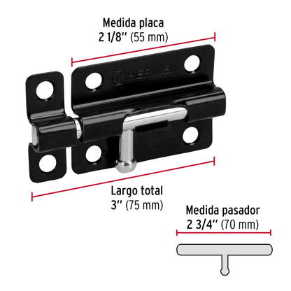 Pasador de barril 3' de acero acabado negro, Hermex PAS-36 43694 MM0