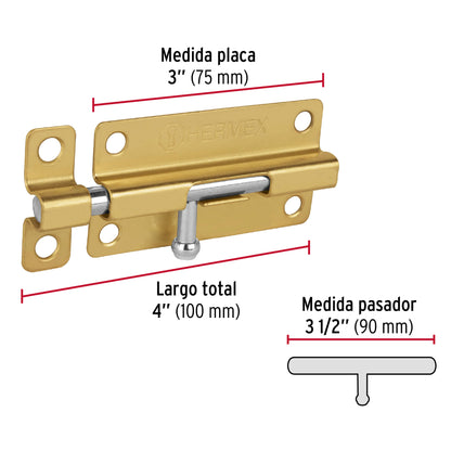 Pasador de barril de acero latón 4', Hermex PAS-41 45721 MM0