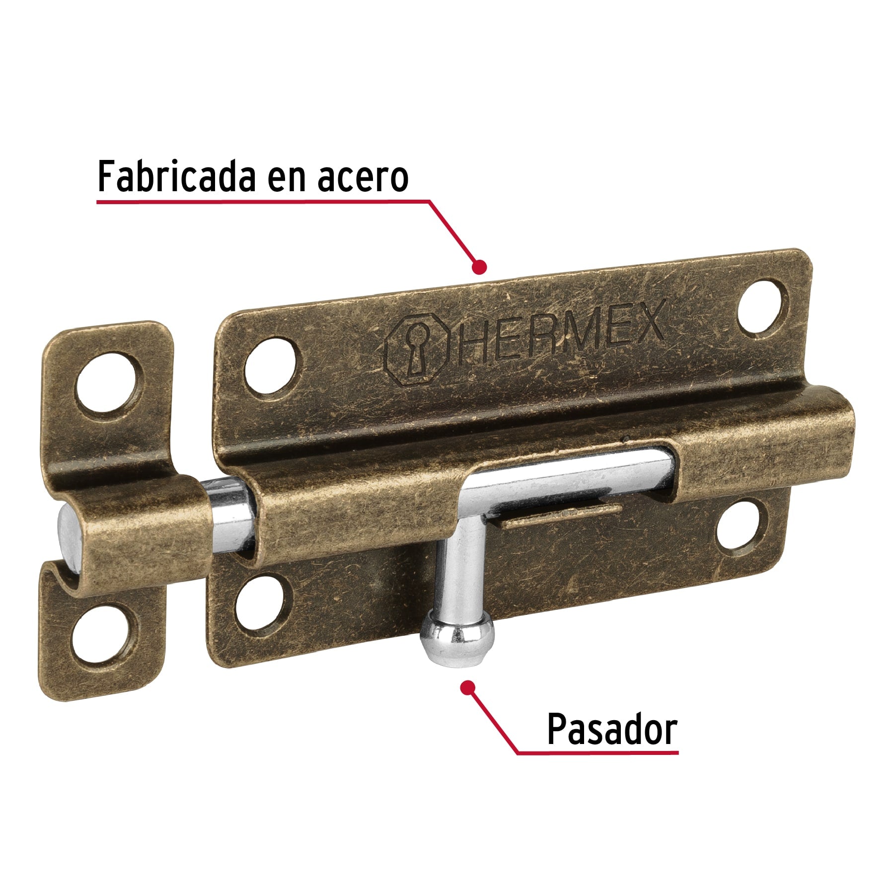 Pasador de barril de acero latón antiguo 4', Hermex PAS-42 45726 MM0