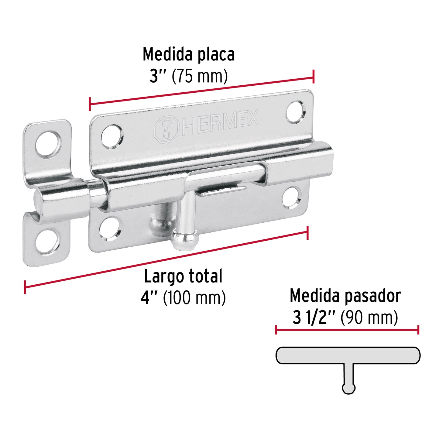 Pasador de barril de acero cromo 4', Hermex PAS-43 45731 MM0