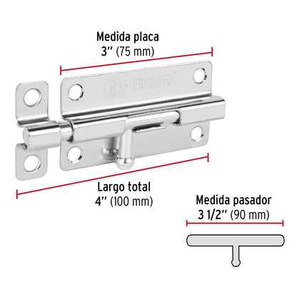 Pasador de barril de acero cromo 4', Hermex PAS-43 45731 MM0