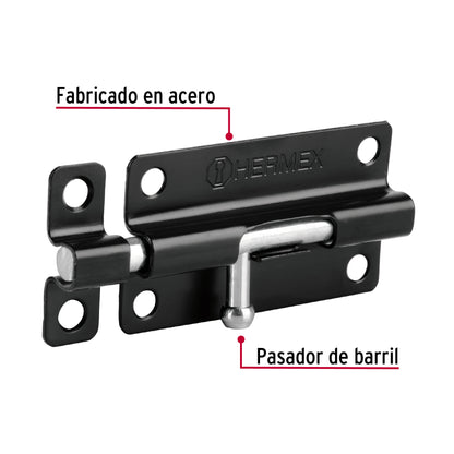 Pasador de barril 4' de acero acabado negro, Hermex PAS-46 43695 MM0