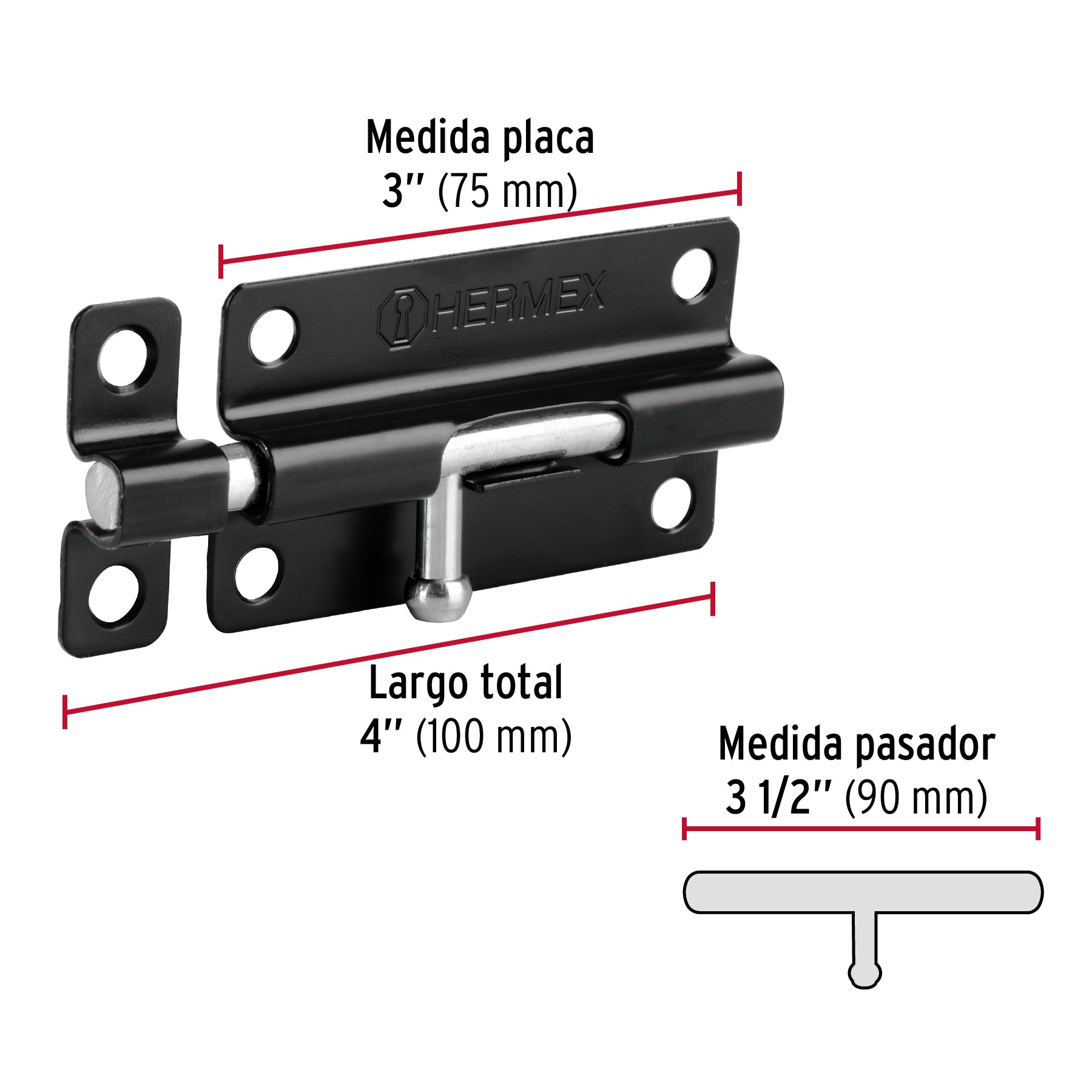 Pasador de barril 4' de acero acabado negro, Hermex PAS-46 43695 MM0