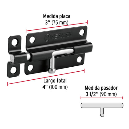 Pasador de barril 4' de acero acabado negro, Hermex PAS-46 43695 MM0