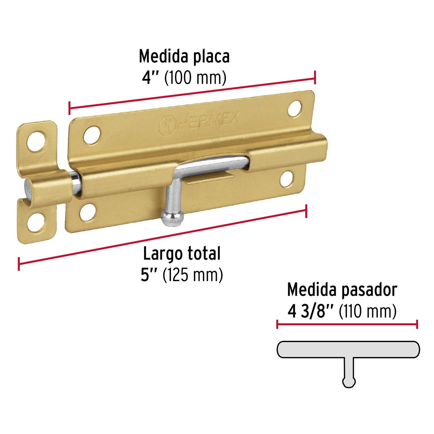 Pasador de barril de acero latón 5', Hermex PAS-51 45720 MM0