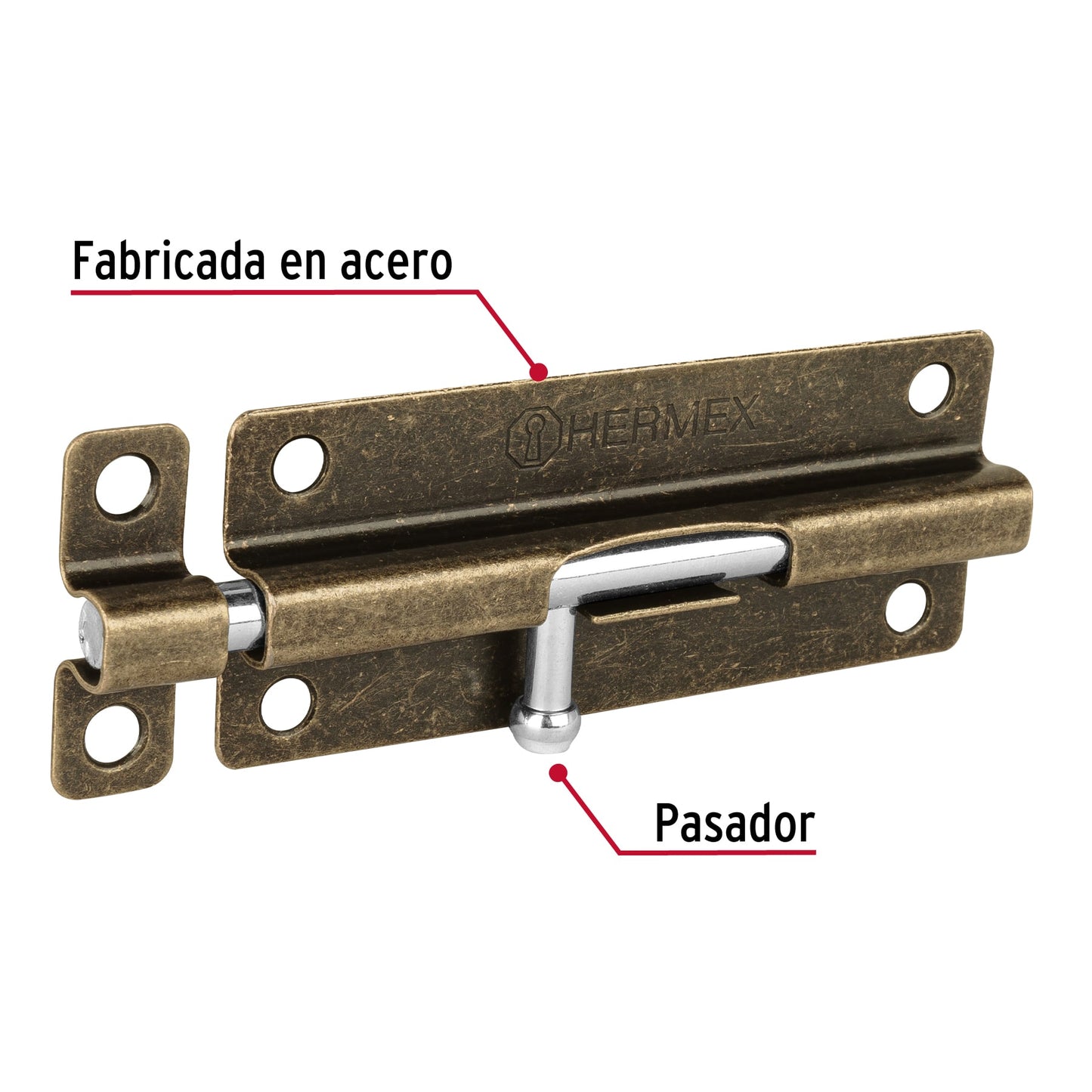 Pasador de barril de acero latón antiguo 5', Hermex PAS-52 45725 MM0