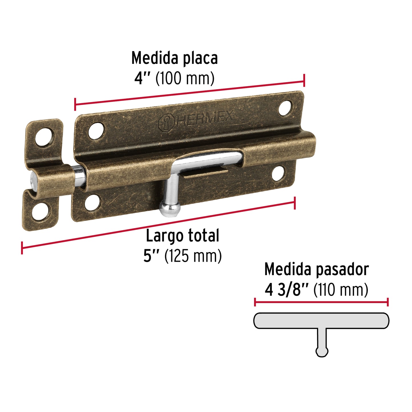 Pasador de barril de acero latón antiguo 5', Hermex PAS-52 45725 MM0