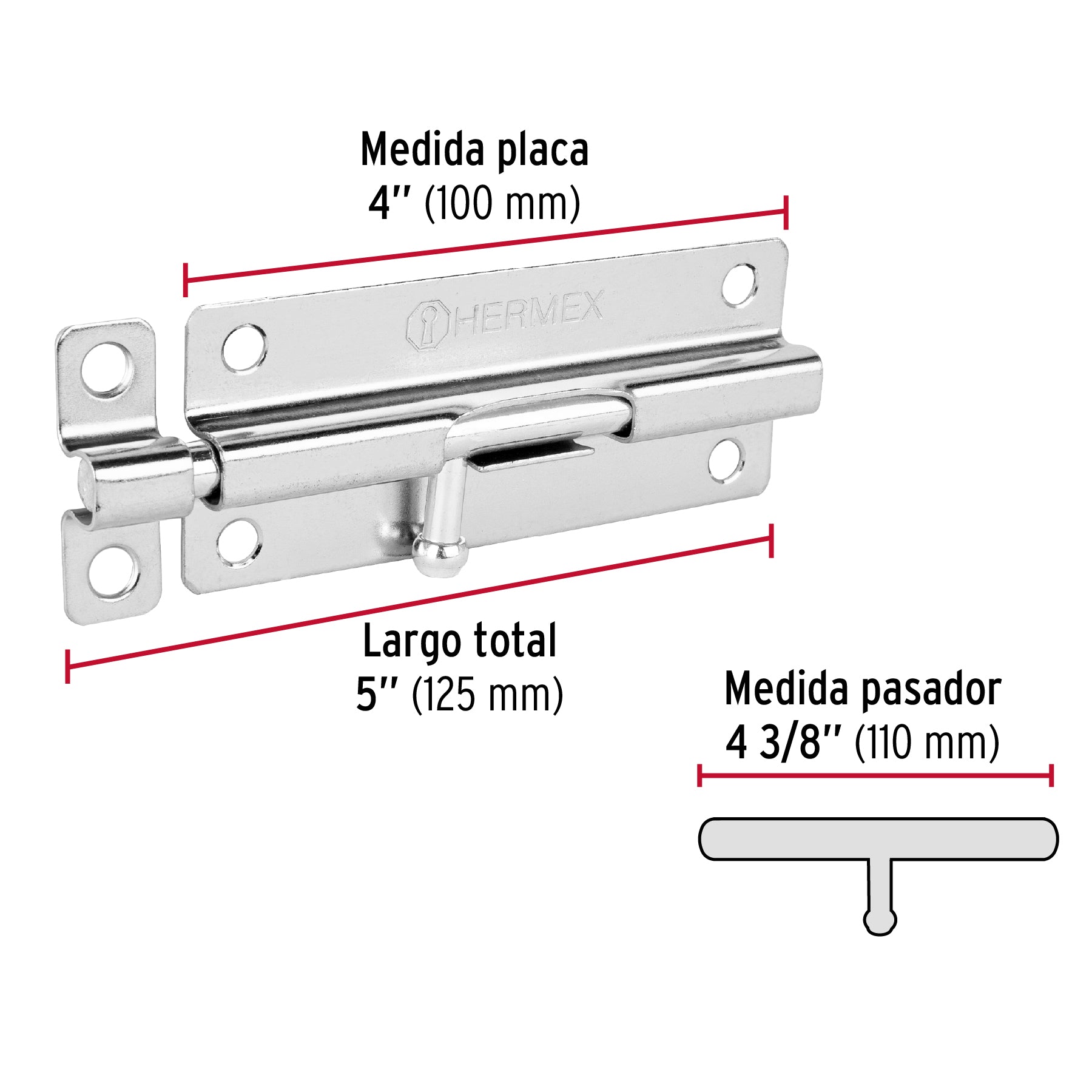 Pasador de barril de acero cromo 5', Hermex PAS-53 45730 MM0