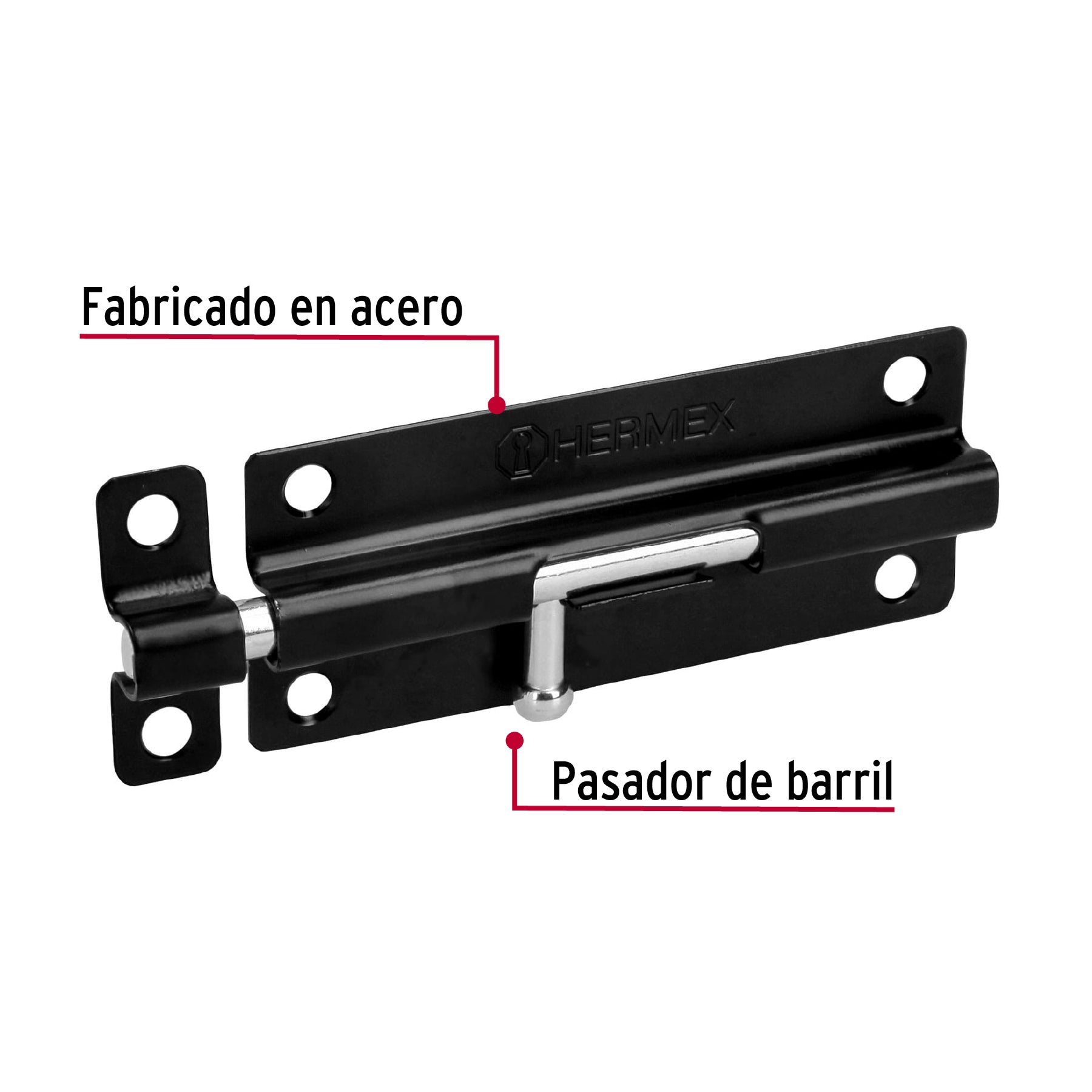 Pasador de barril 5' de acero acabado negro, Hermex PAS-56 43696 MM0