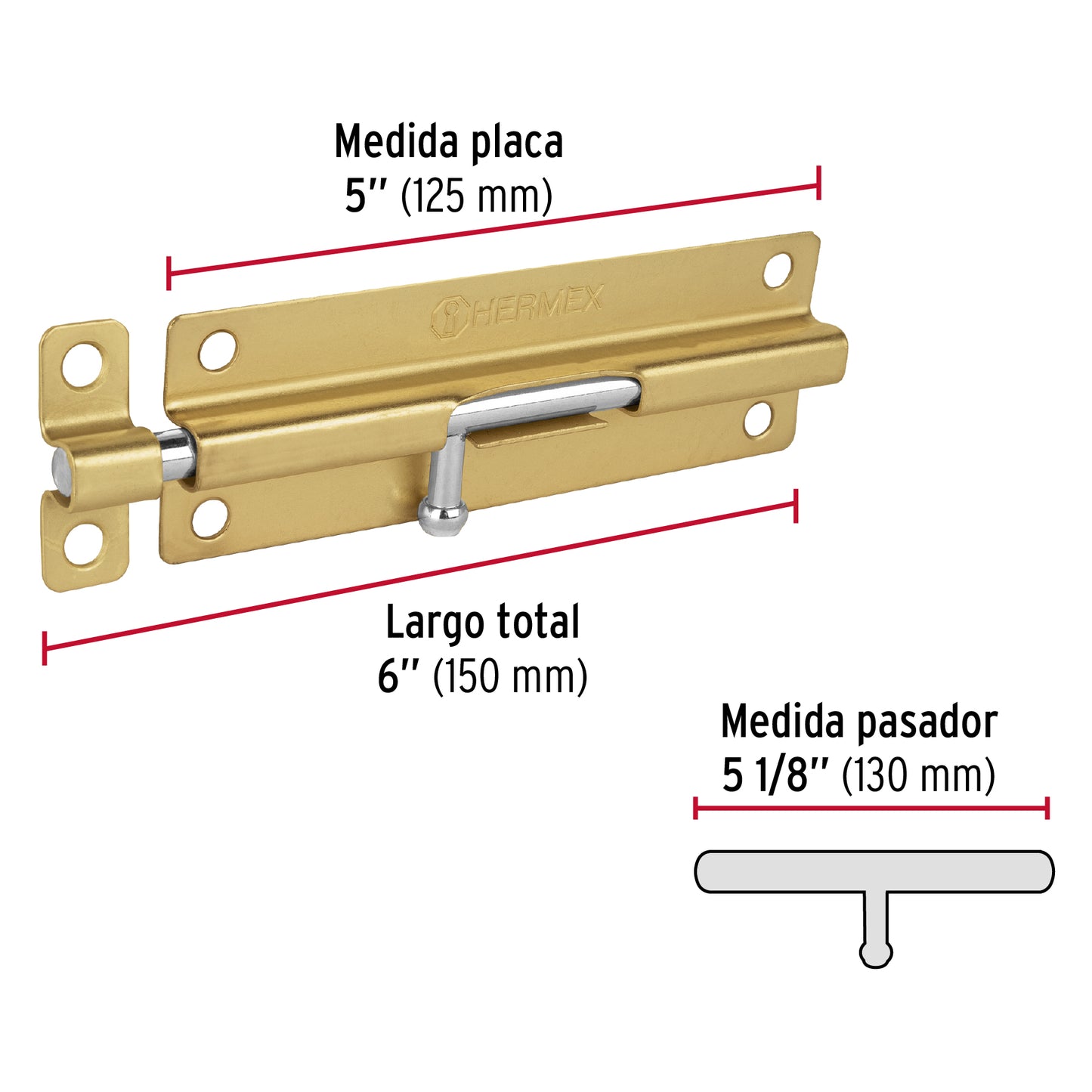 Pasador de barril de acero latón 6', Hermex PAS-61 45719 MM0