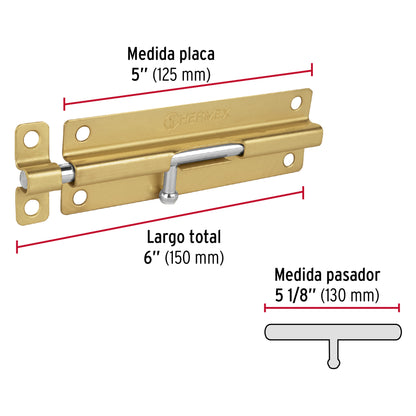 Pasador de barril de acero latón 6', Hermex PAS-61 45719 MM0