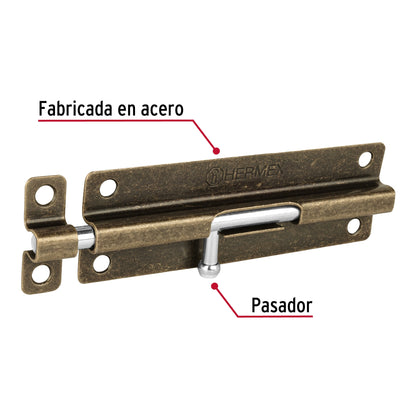 Pasador de barril de acero latón antiguo 6', Hermex PAS-62 45724 MM0